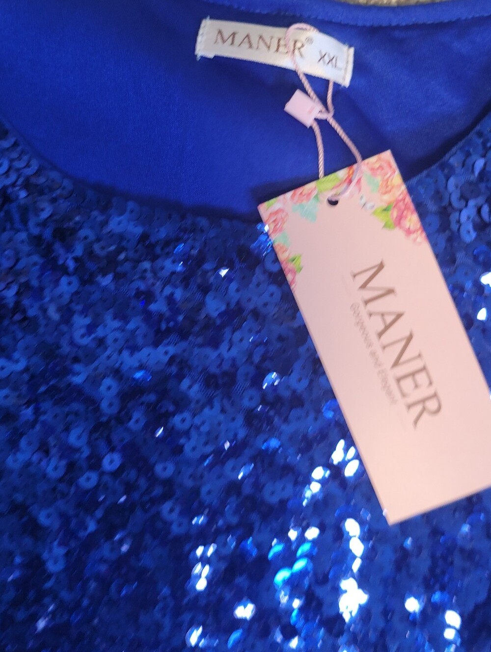 Maner Royal Blue Sequin Short Sleeve Top - Picture 4 of 5